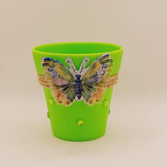 Lime Green Pen Set with Small Lime Green Decorative Flowerpot Organizer - Picture 2 of 5